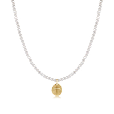 15" Choker Classic Pearl 3mm Bead - Inspire Small Gold Charm