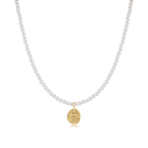 15" Choker Classic Pearl 3mm Bead - Inspire Small Gold Charm