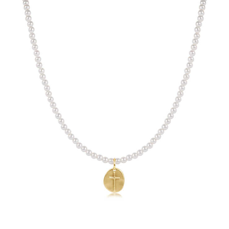 15" Choker Classic Pearl 3mm Bead - Inspire Small Gold Charm