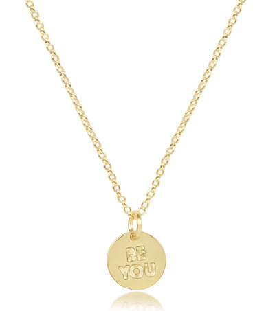 16" Necklace Gold - be you. Small Gold Word Disc