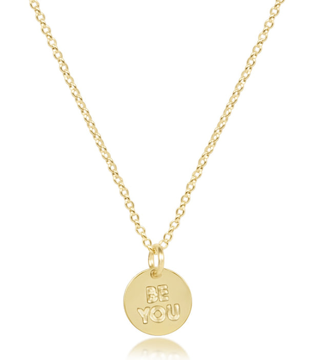 16" Necklace Gold - be you. Small Gold Word Disc