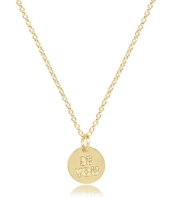 16" Necklace Gold - be you. Small Gold Word Disc
