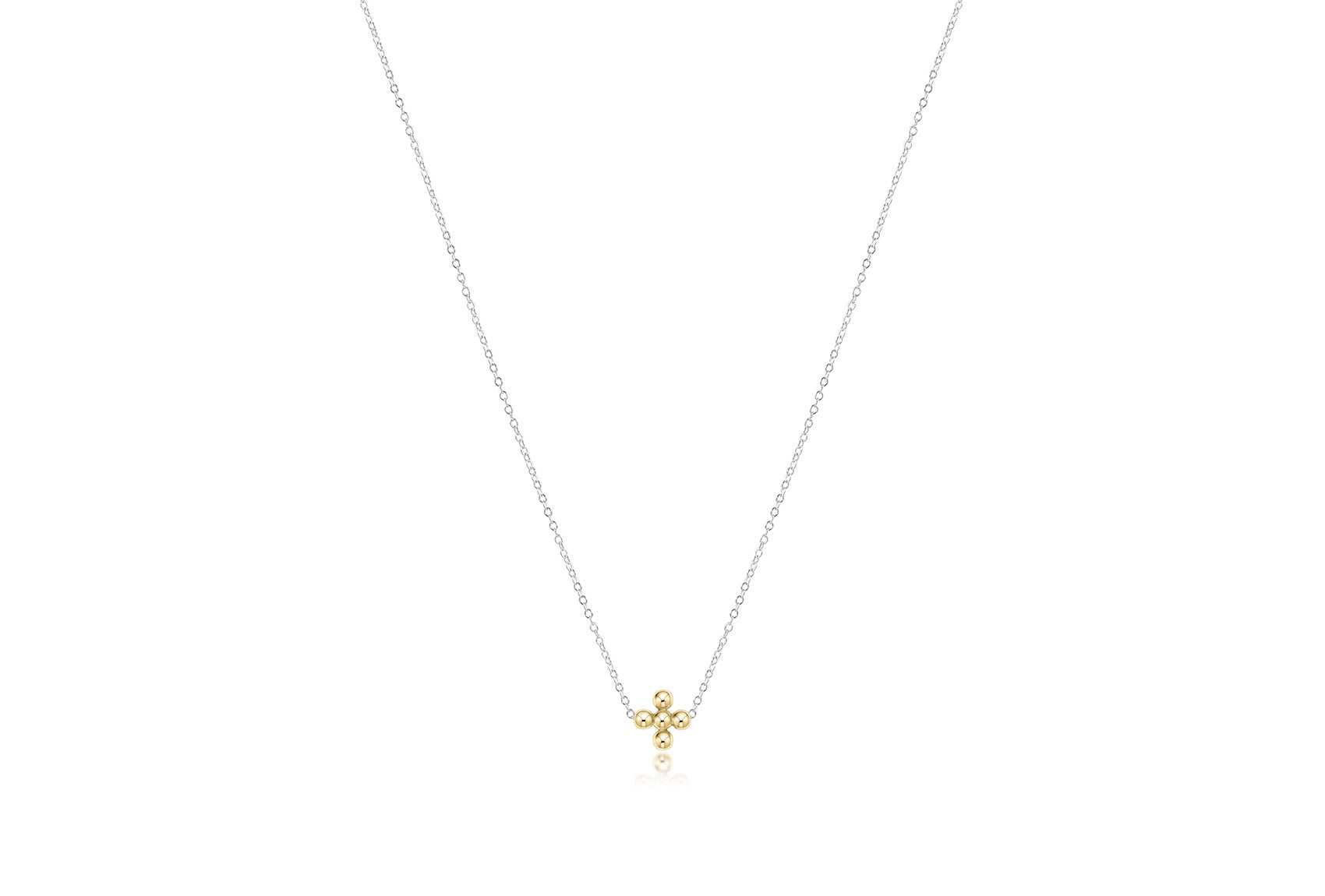 16" Necklace Sterling Mixed Metal - Classic Beaded Signature Cross Gold - 3mm Bead Gold