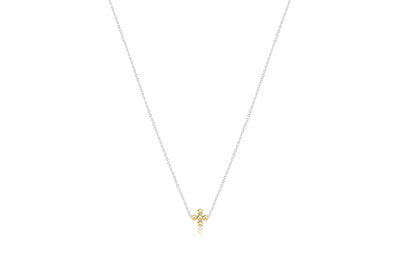 16" Necklace Sterling Mixed Metal - Classic Beaded Signature Cross Gold - 3mm Bead Gold