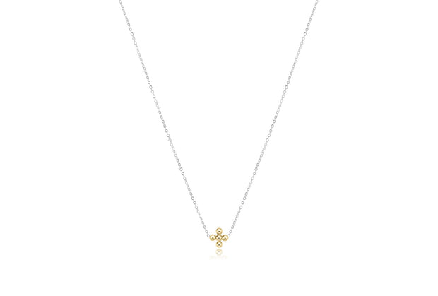 16" Necklace Sterling Mixed Metal - Classic Beaded Signature Cross Gold - 3mm Bead Gold
