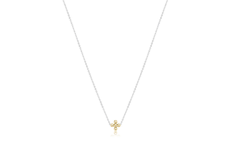 16" Necklace Sterling Mixed Metal - Classic Beaded Signature Cross Gold - 3mm Bead Gold
