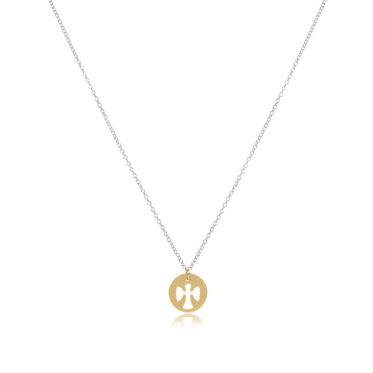 16" Necklace Sterling Mixed Metal - Guardian Angel Gold Disc
