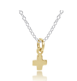 16" Necklace Sterling Mixed Metal - Signature Cross Small Gold Charm