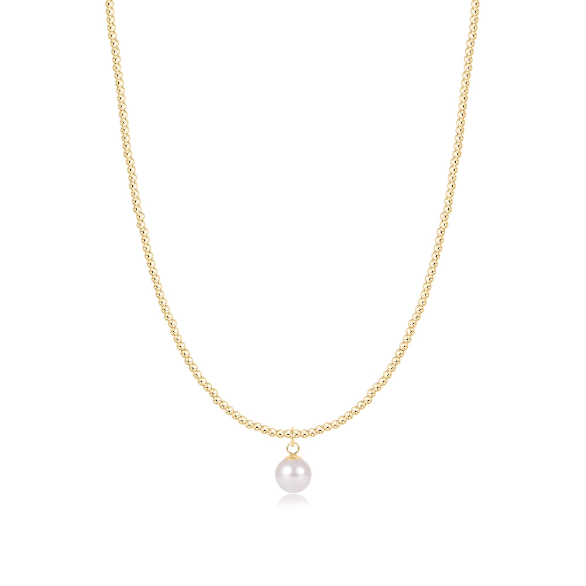 17" Choker Beaded - Classic Gold 2mm - Classic Pearl 8mm Charm