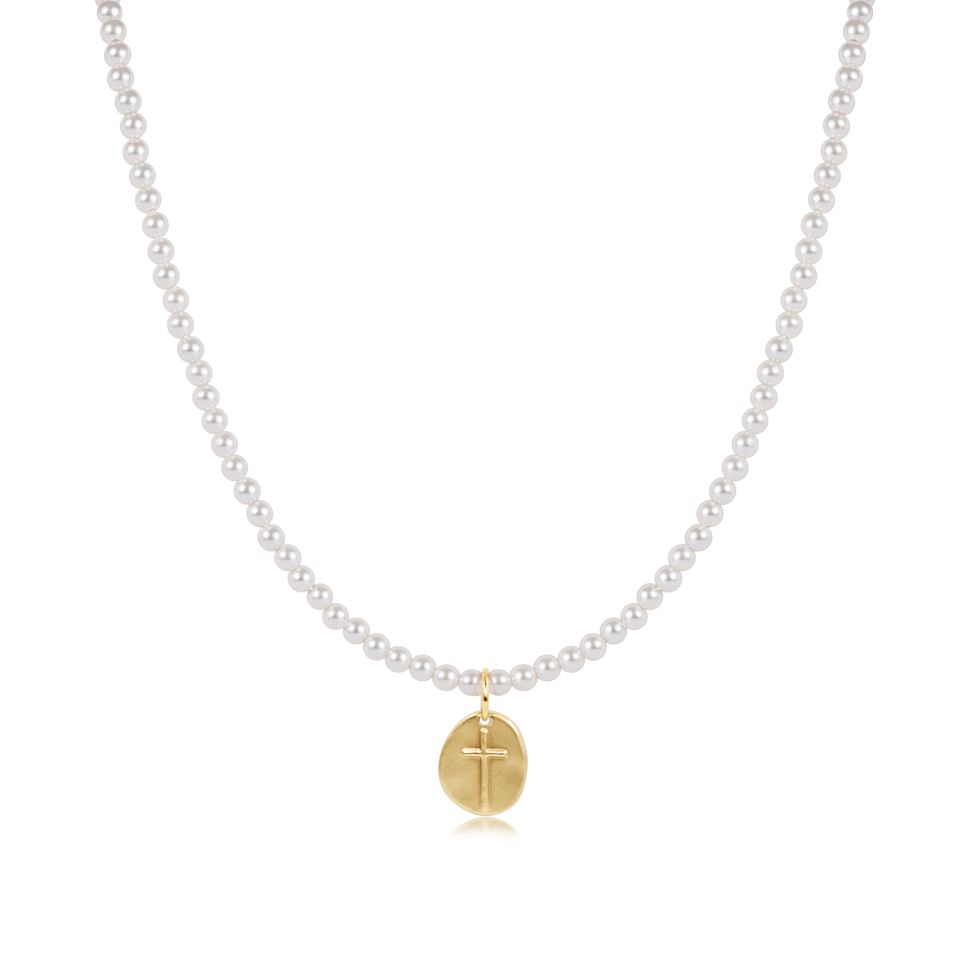 17" Choker Classic Pearl 3mm Bead - Inspire Small Gold Charm