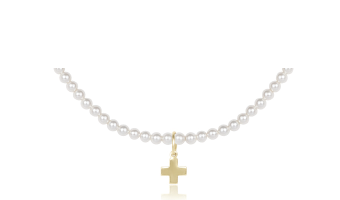 17" Choker Classic Pearl 3mm Bead - Signature Cross Gold Charm