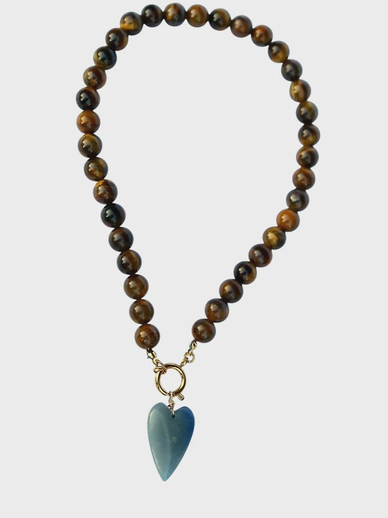 Rebel Heart Beaded Necklace - Brown / Blue Heart