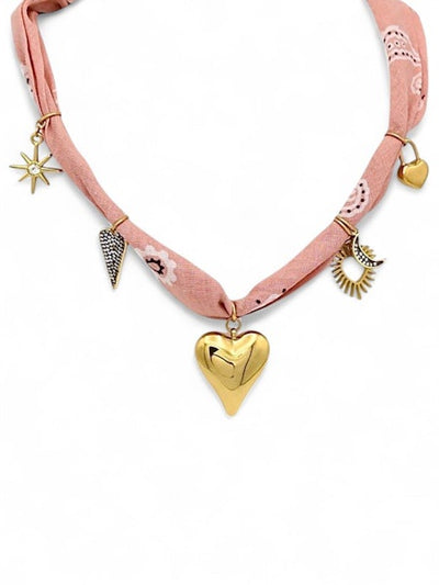 Moon and Back Charm Necklace - Pink
