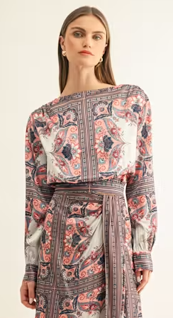 Niko Boat Neck Long Sleeve Top- Coral Multi