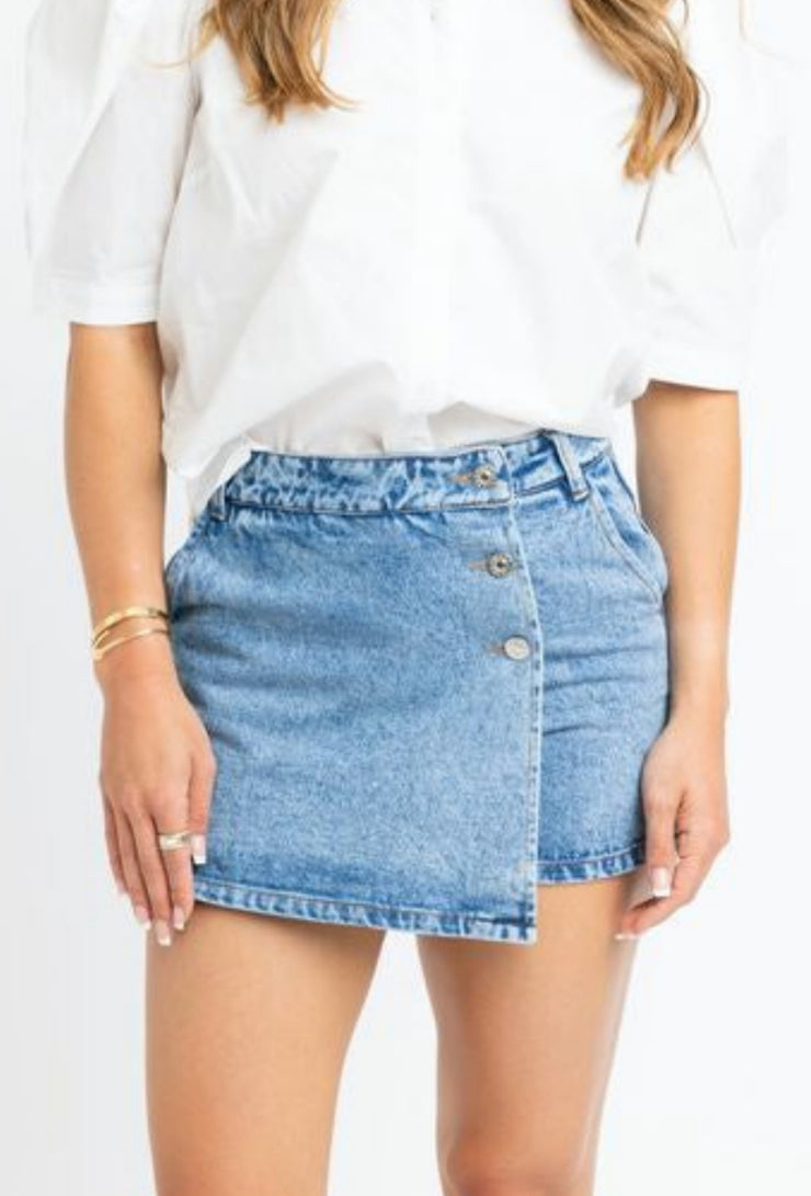 Denim Wrap Skort - Blue