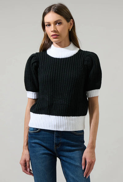 Winry Color Block Sweater - Black/White