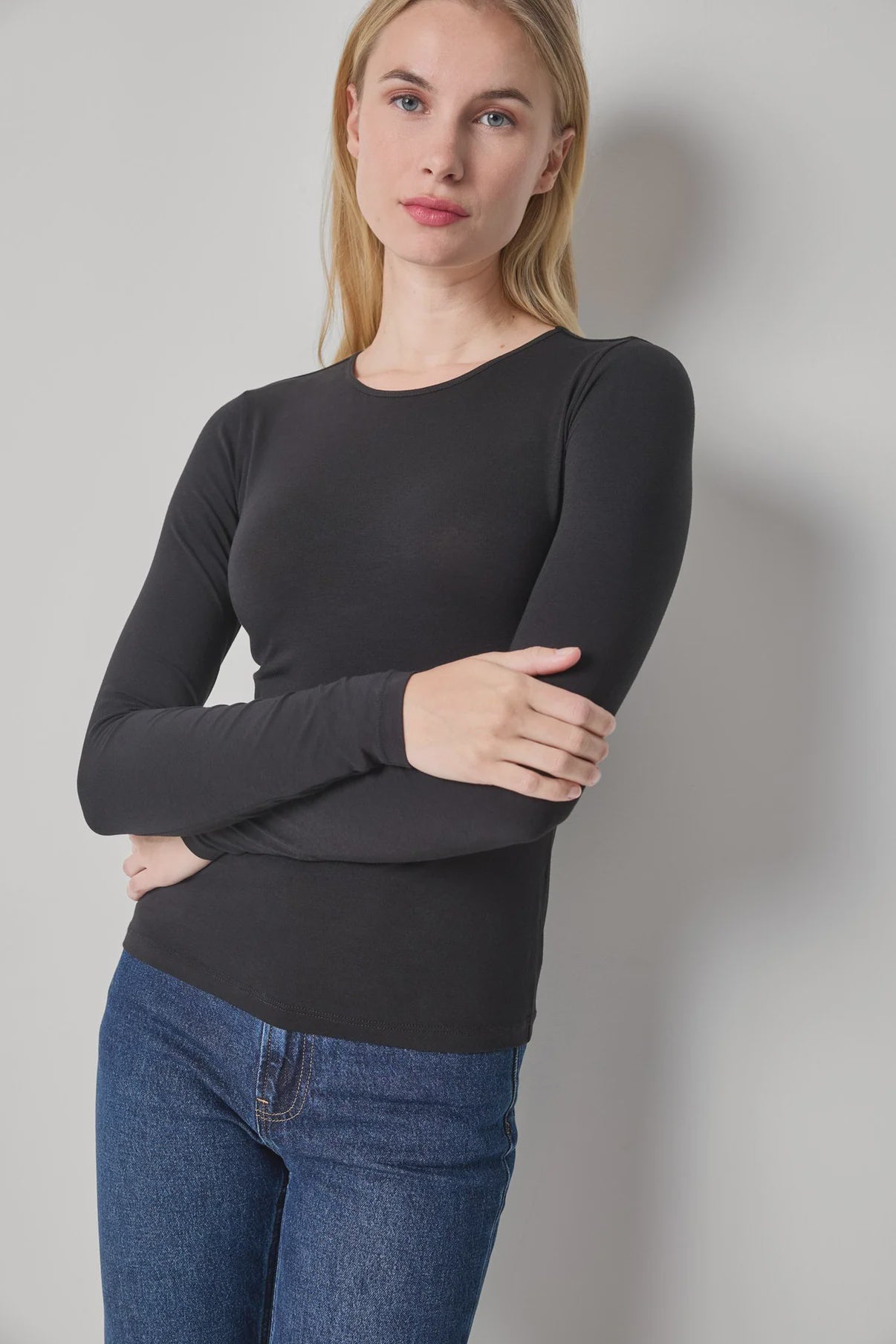 Stretch Layering Long Sleeve Crew Tee - Black