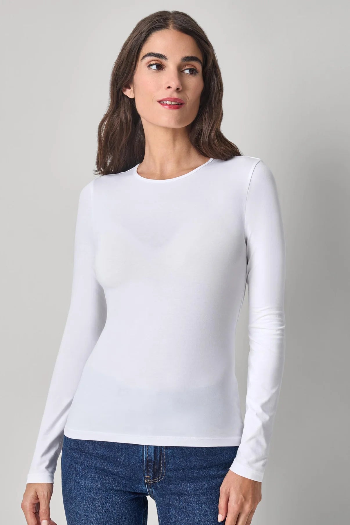 Stretch Layering Long Sleeve Crew Tee - White
