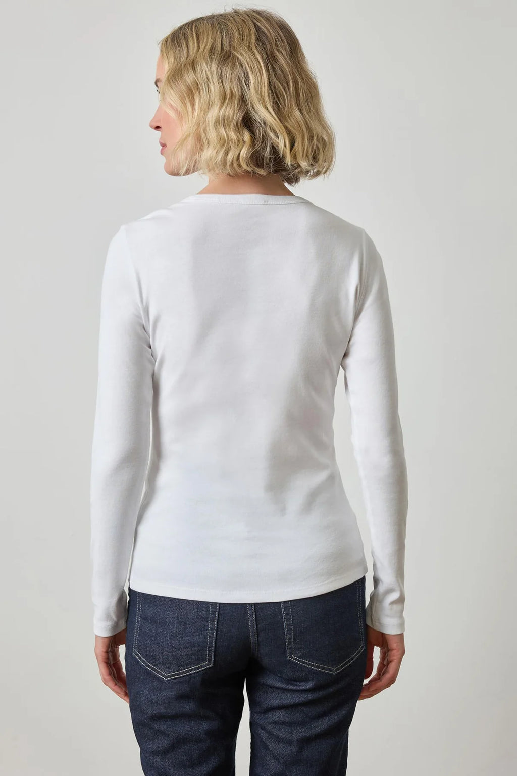 1x1 Rib Long Sleeve Crew Neck Tee - White