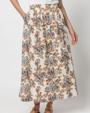 Button Front Long Skirt - Spring Watercolor