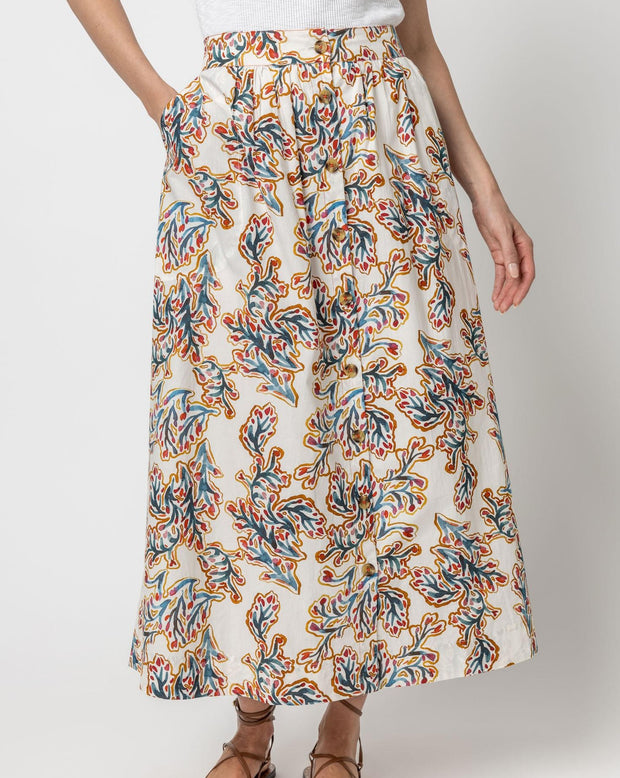 Button Front Long Skirt - Spring Watercolor