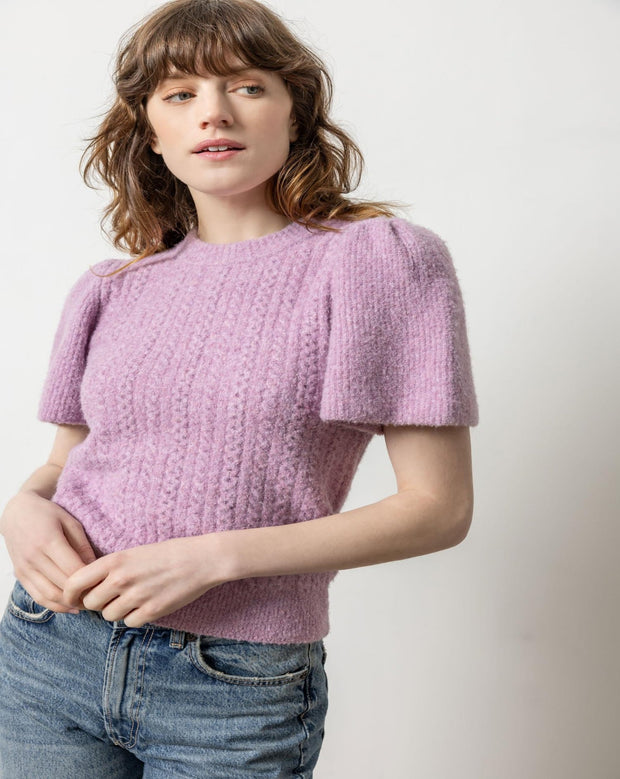 Crew Neck Flutter Sleeve Sweater - Wisteria