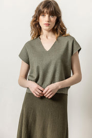 Metallic V-Neck Sweater - Loden Sparkle