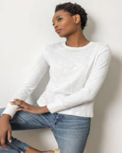 Ribbed Long Sleeve Cuff Crewneck - White