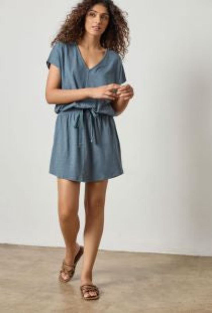 Elastic Waist V-Neck Dress - Dusk