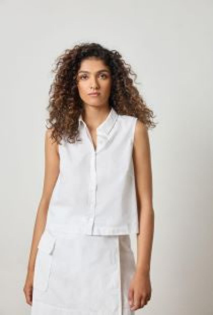 Eyelet Collar Sleeveless Shirt - White