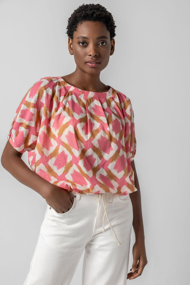 Short Sleeve Tie Waist Top - Punch Print