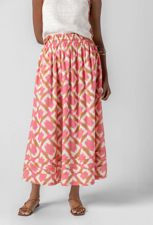 Shirred Elastic Waist Skirt - Punch Print