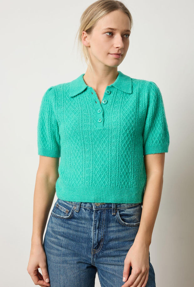 Mixed Stitch Elbow Sleeve polo - Cascade