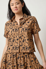 Elastic Cuff Button Down - Animal Floral
