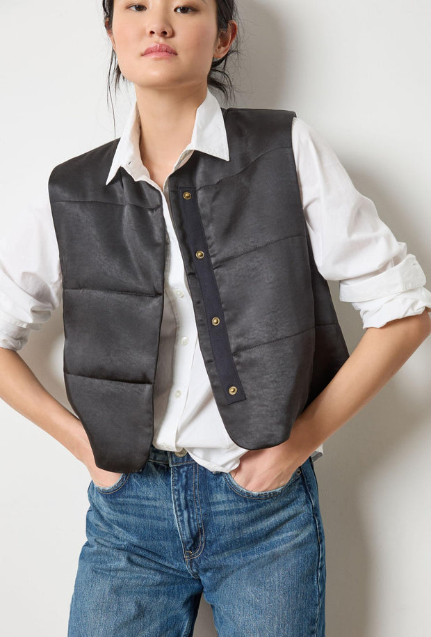 Satin Quilted Vest - Black