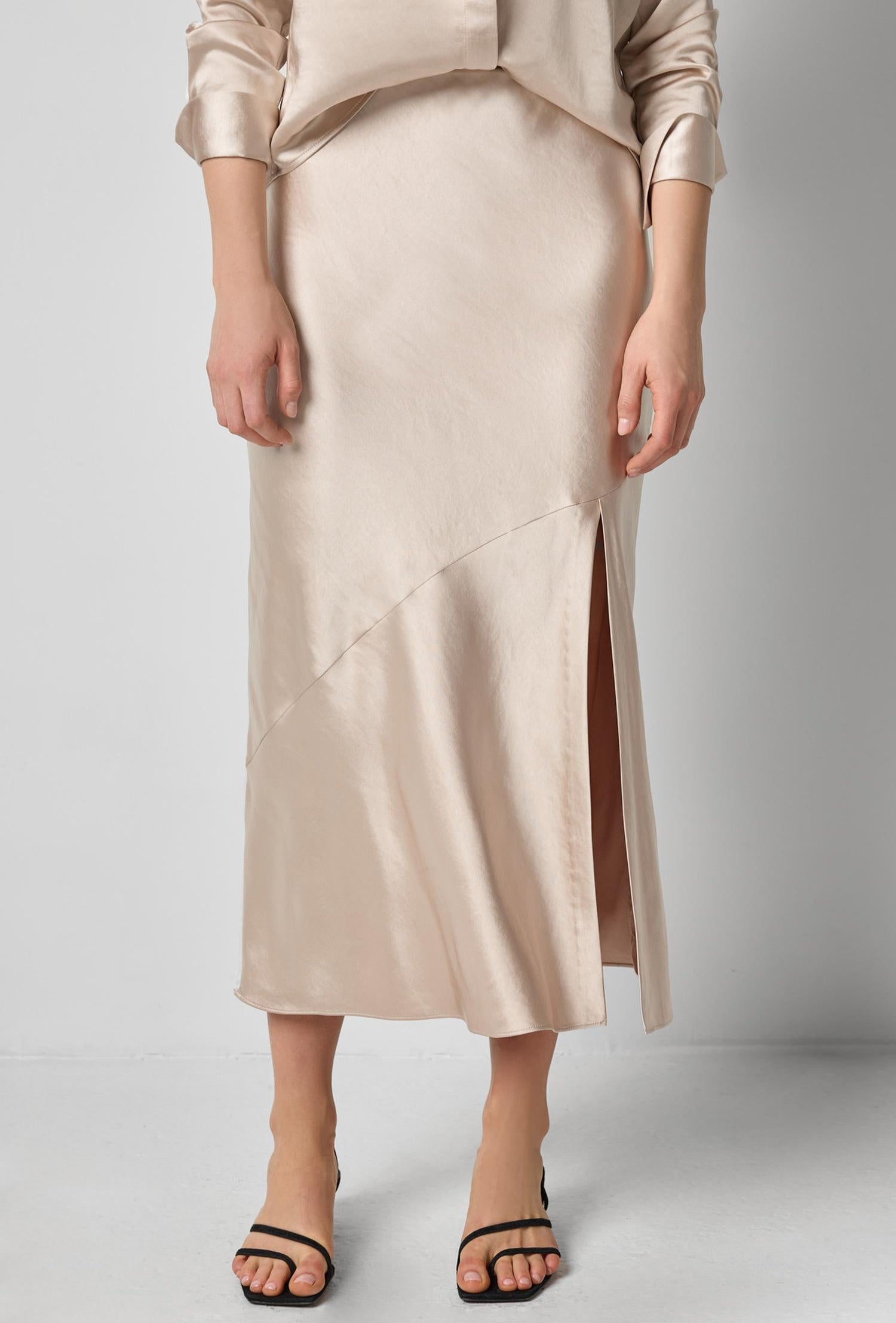 Satin Slit Front Skirt - Angora
