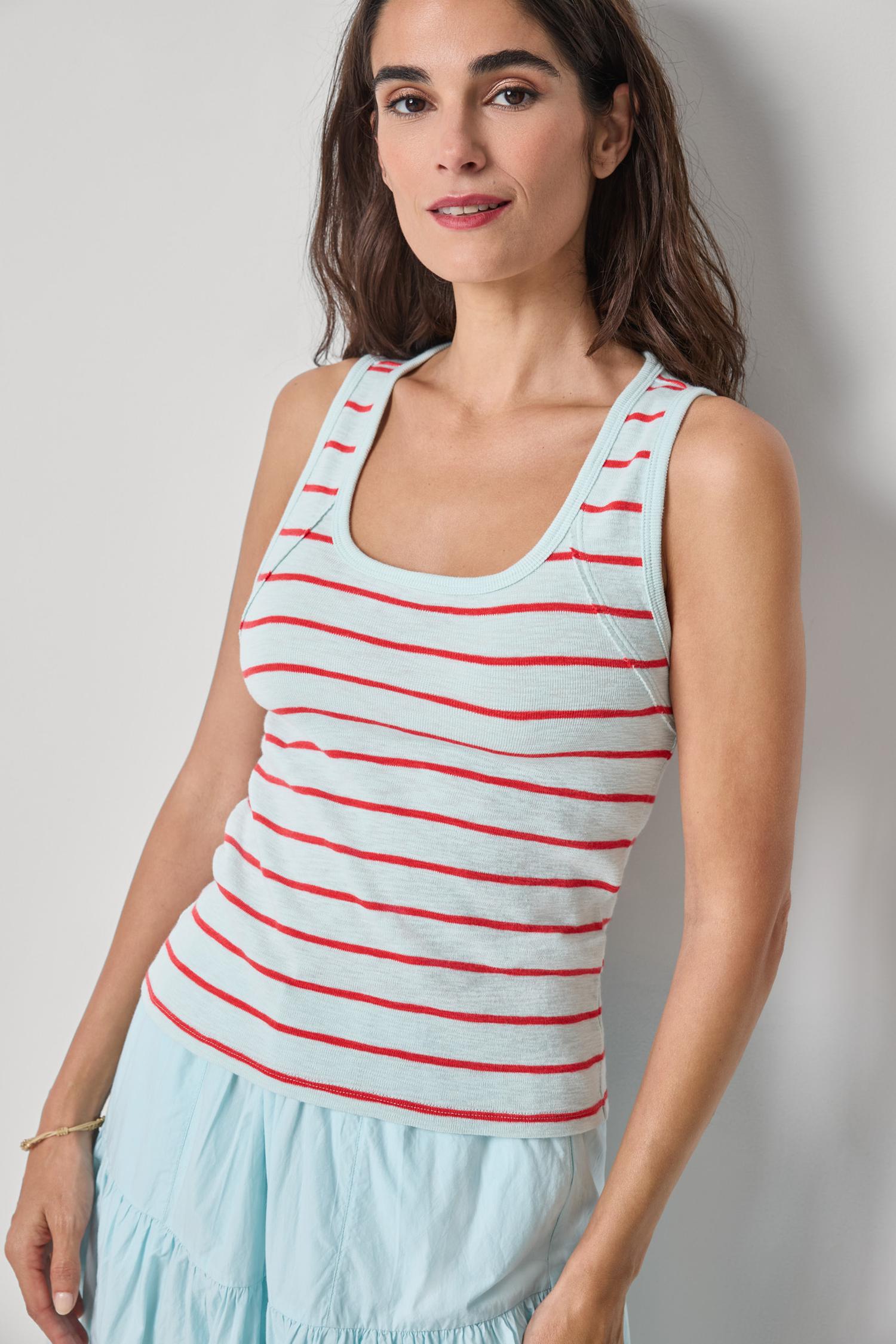 Striped Wide Strap Tank - Seabreeze – Rumor Boutique