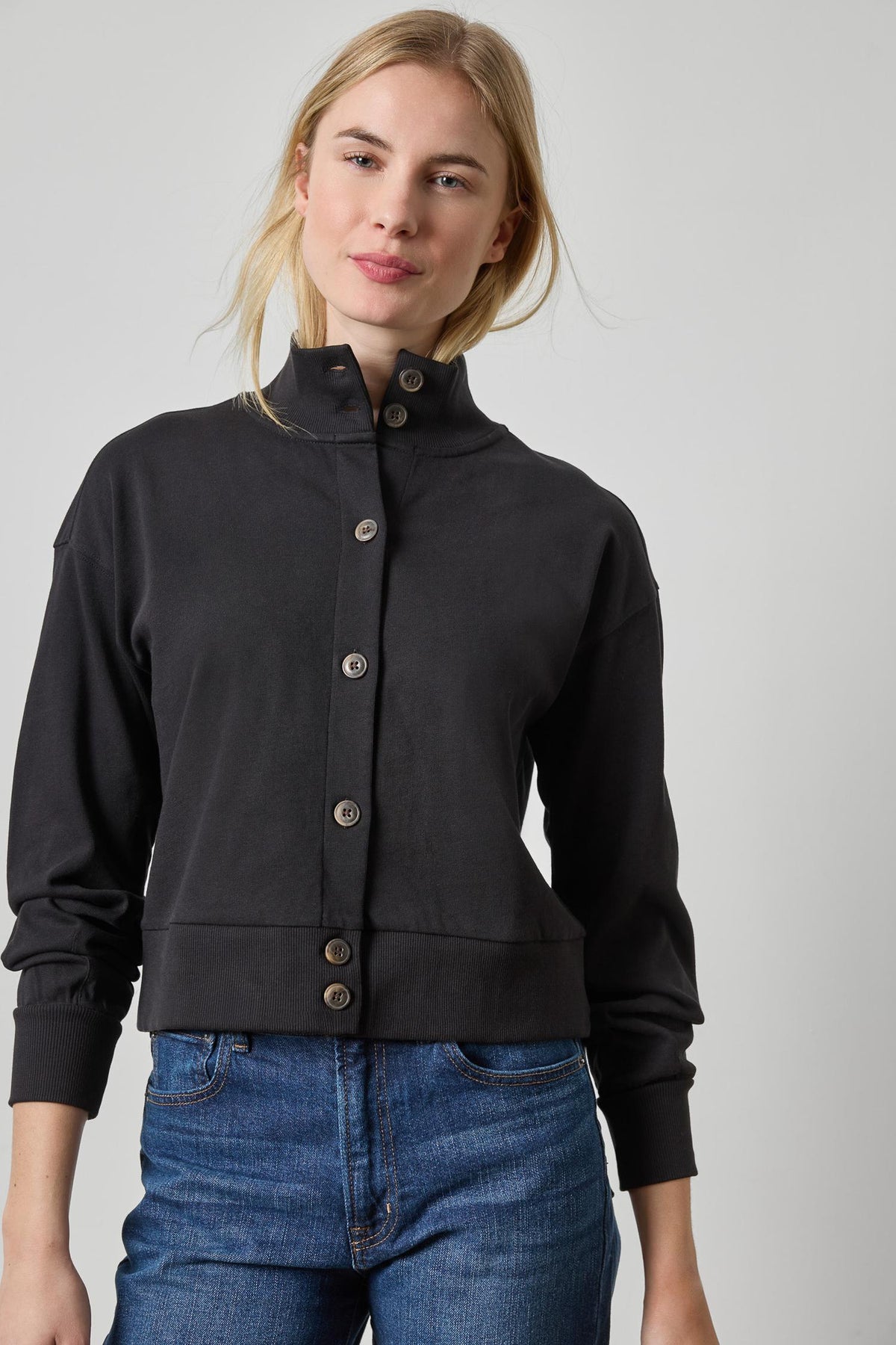 Mock Neck Cardigan - Black