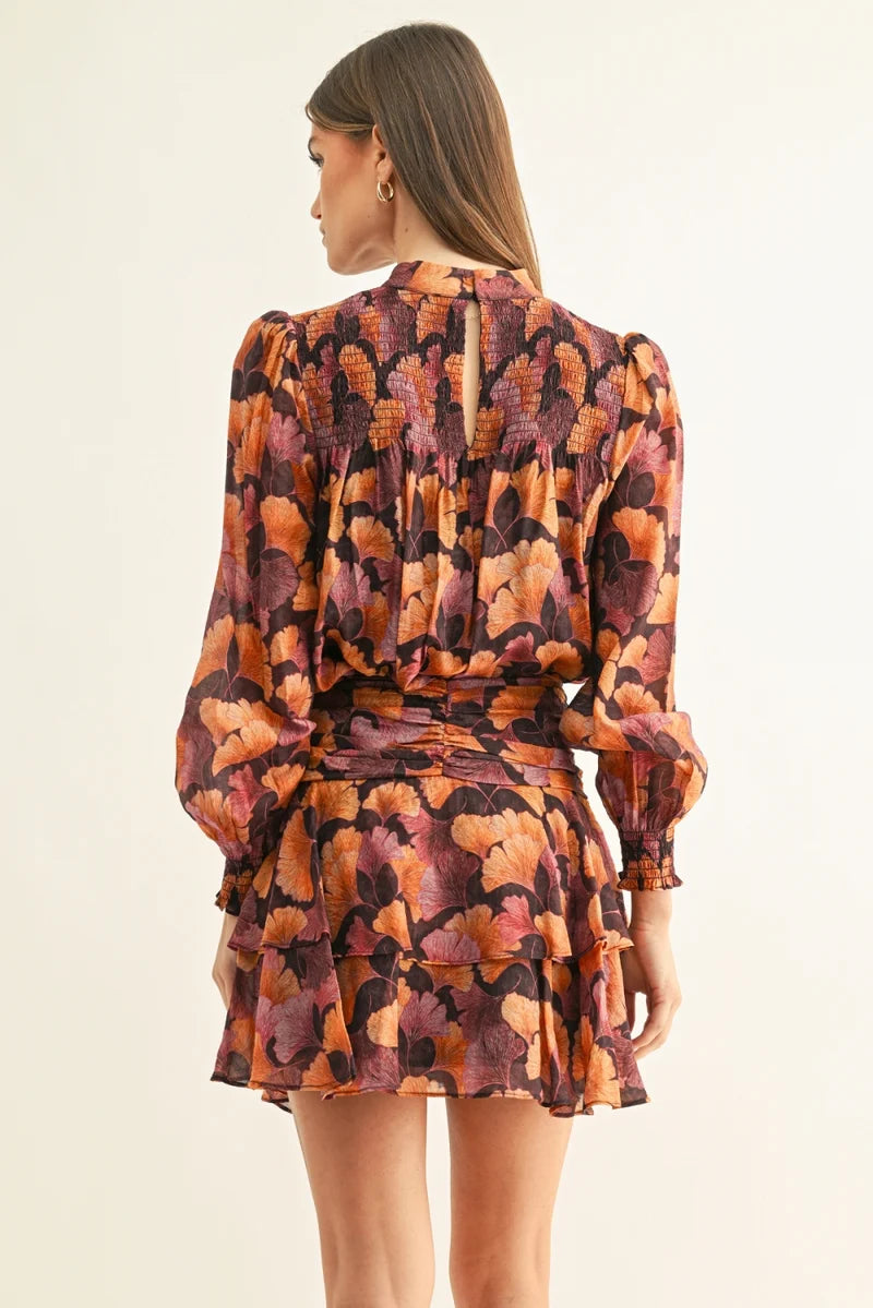 Poppy Smocked Long Sleeve Top - Burgundy Multi