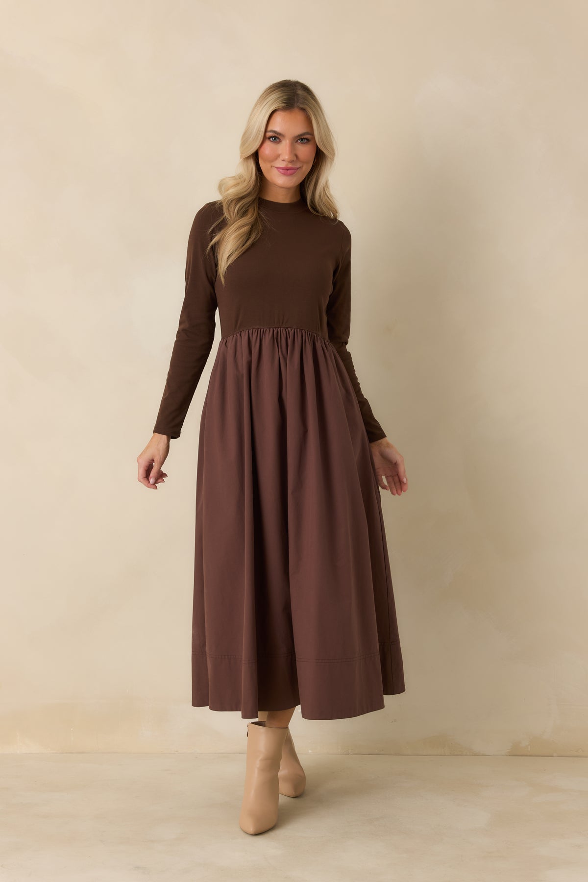 Reese Long Sleeve Midi Dress - Chocolate
