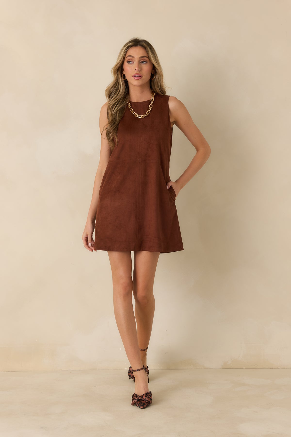 Savoy Vegan Suede Shift Dress - Brownstone