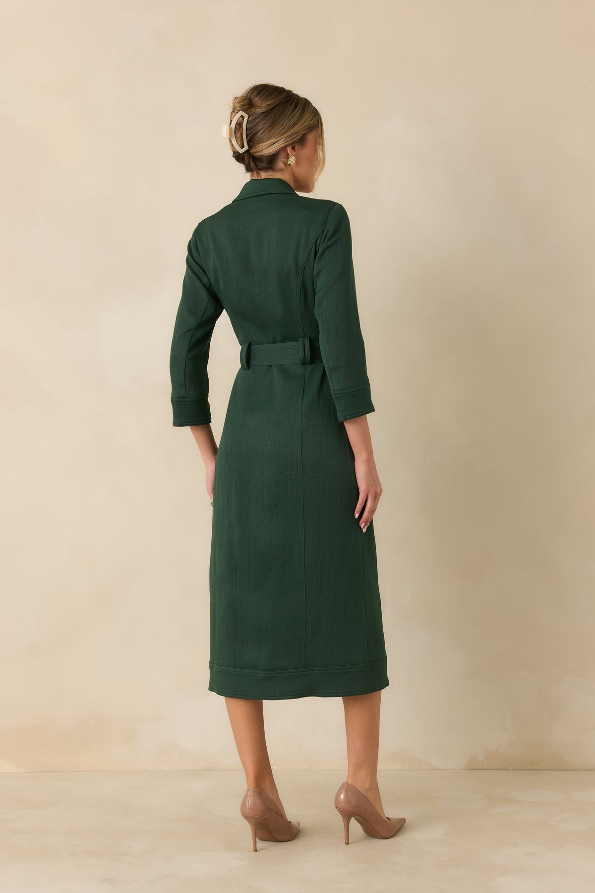 Celia Button Front Midi Dress - Archive Green