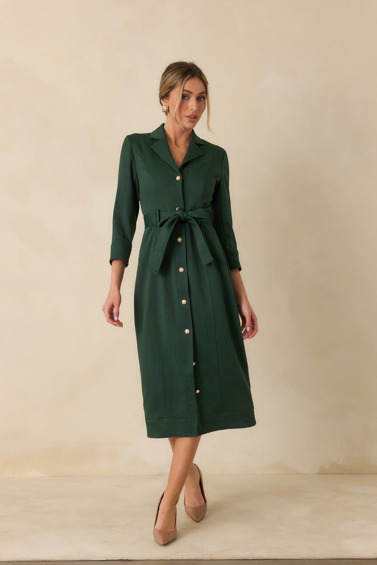 Celia Button Front Midi Dress - Archive Green