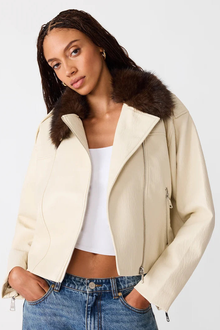 Silas Cropped Moto Jacket - Bone