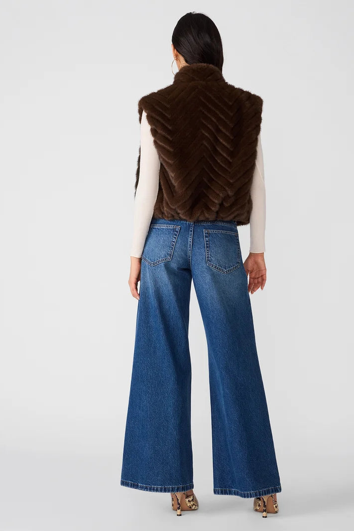 Luxie High Collar Bubble Chevron Fur Vest - Dark Espresso