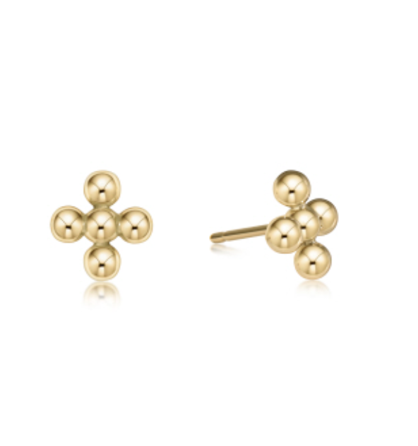 Classic Beaded Signature Cross Stud - 4mm Bead Gold