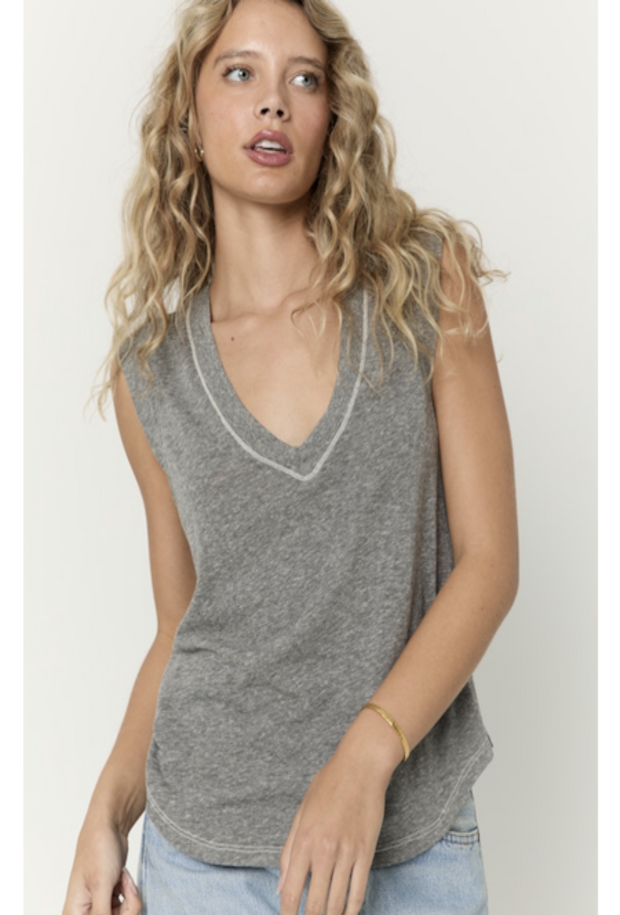Rue Heathered V-Neck Tank - Heather Grey
