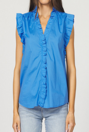Ellie Ruffle Sleeve Top - Azure Blue