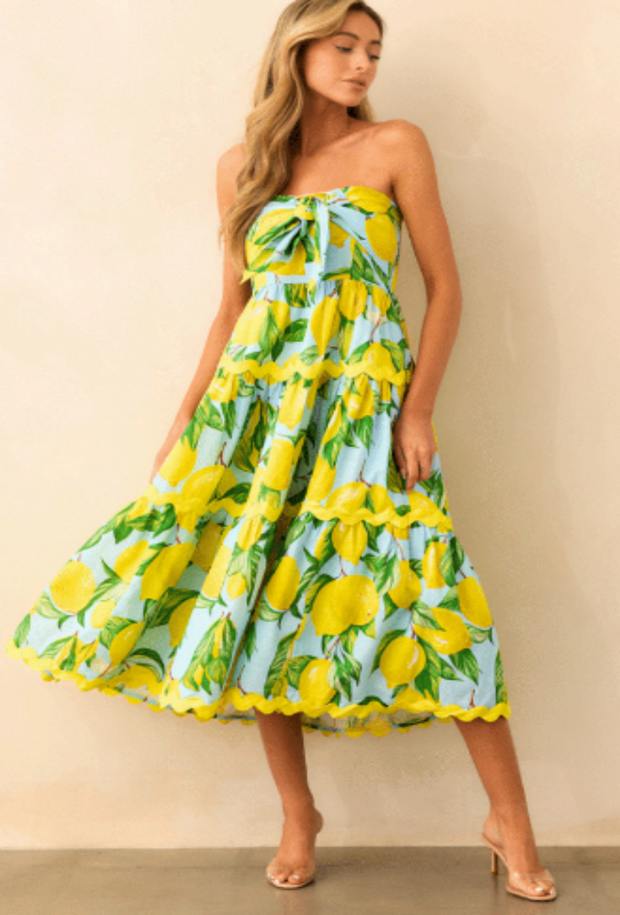 Elena Strapless Midi Dress - Limoncello