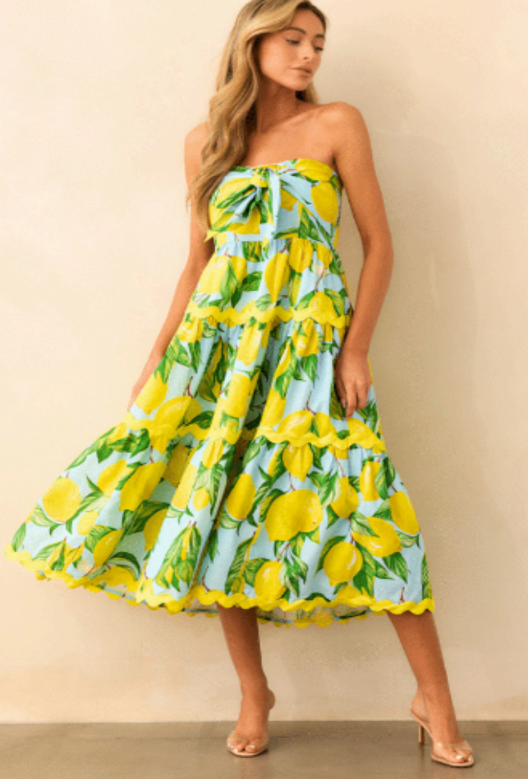 Elena Strapless Midi Dress - Limoncello